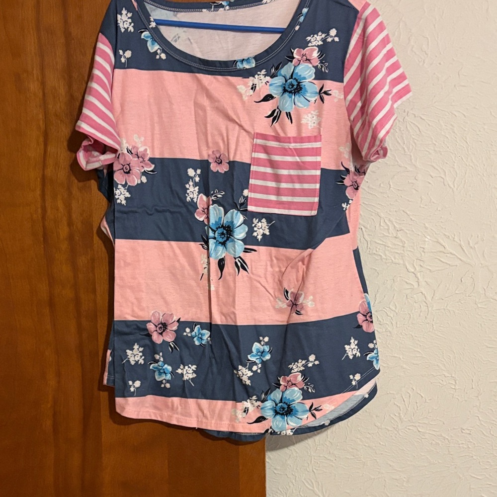 Floral Striped T-Shirt with Pocket